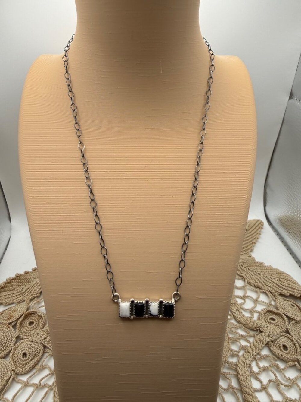 Artisan handcrafted White Buffalo Sterling Silver Necklace Pendant Chunky Link